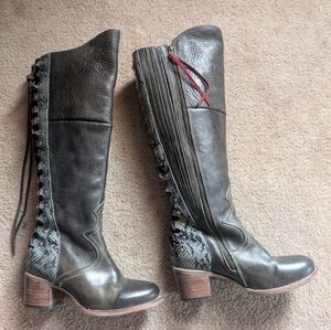 Freebird by Steven Catrina Knee-High Leather Lace-Up Boots